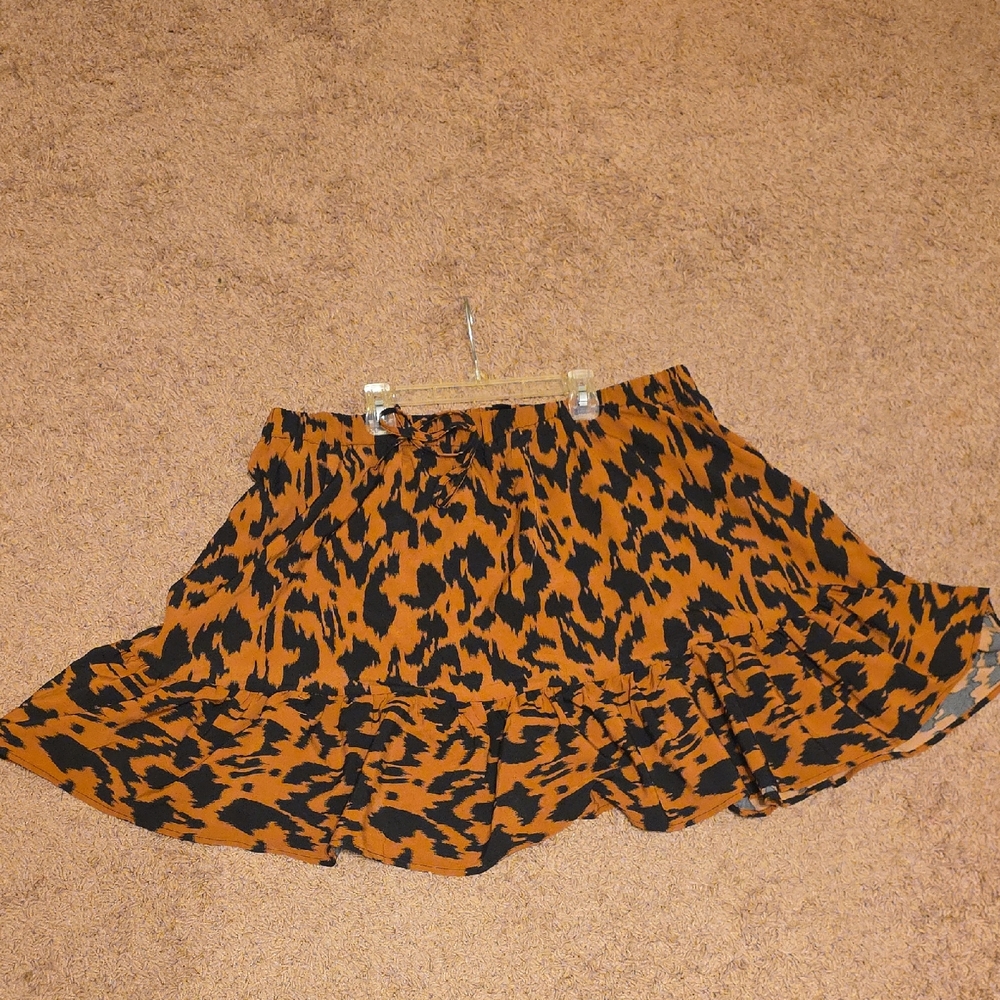 SHEIN Black and Brown Animal Print A-Line Skirt